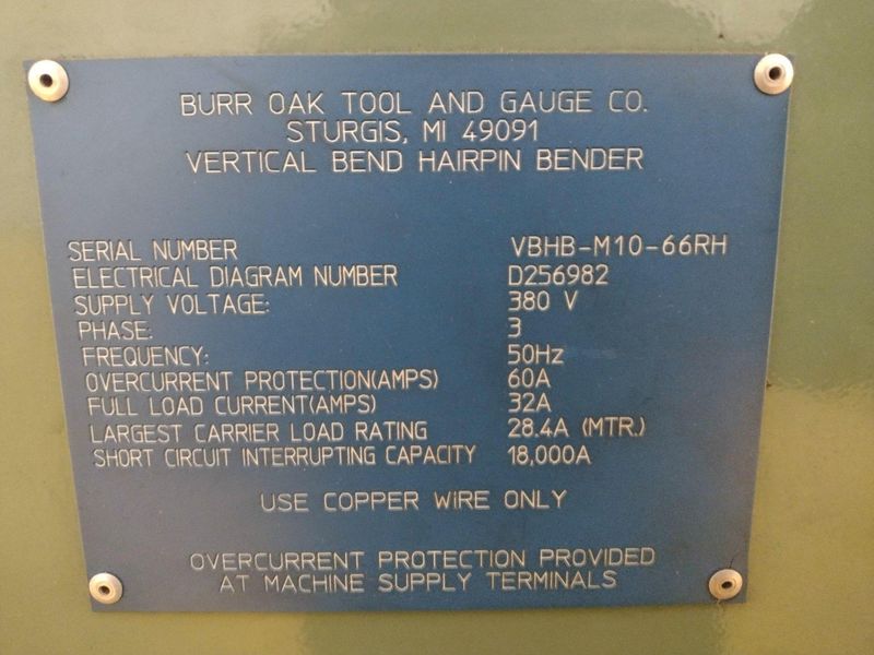 BURR OAK MODEL #VBHB RETURN TUBE BENDER & MODEL #MTCO STRAIGHTENER FEEDER: STOCK #15868