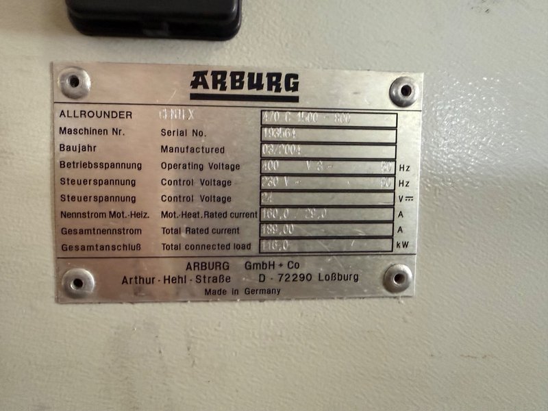 2004 ARBURG ALLROUNDER 470C 1500‐800 Injection Molding Machine