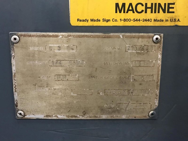 10' X 1/4' HELLER MODEL 630 HYDRAULIC POWER SHEAR: STOCK #69219