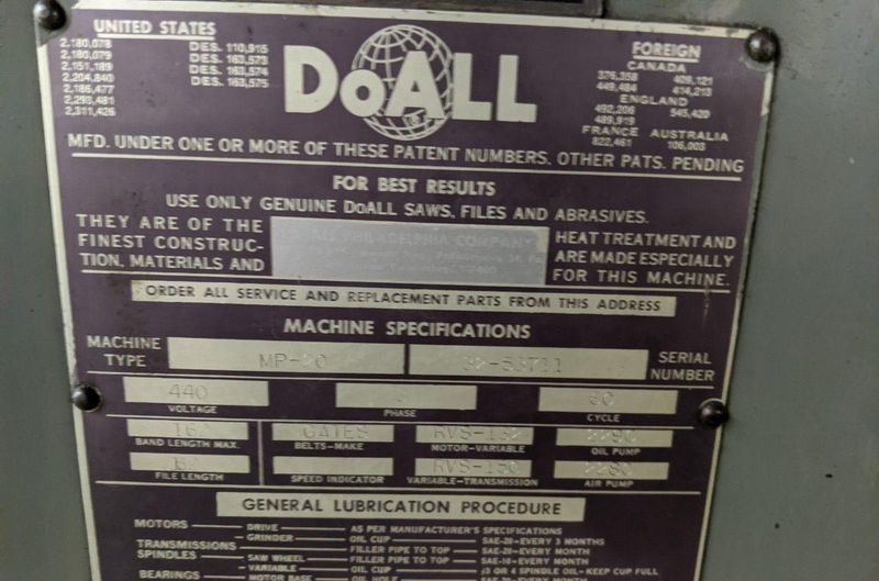 20" DOALL  MODEL #MP VERTICAL BANDSAW: STOCK #72966