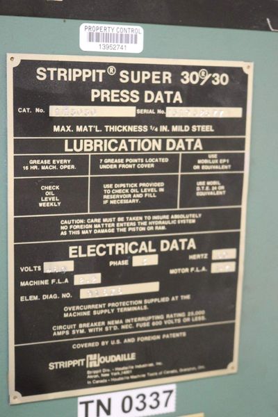 30 TON STRIPPIT 30/30 SINGLE END PUNCH: STOCK #72586