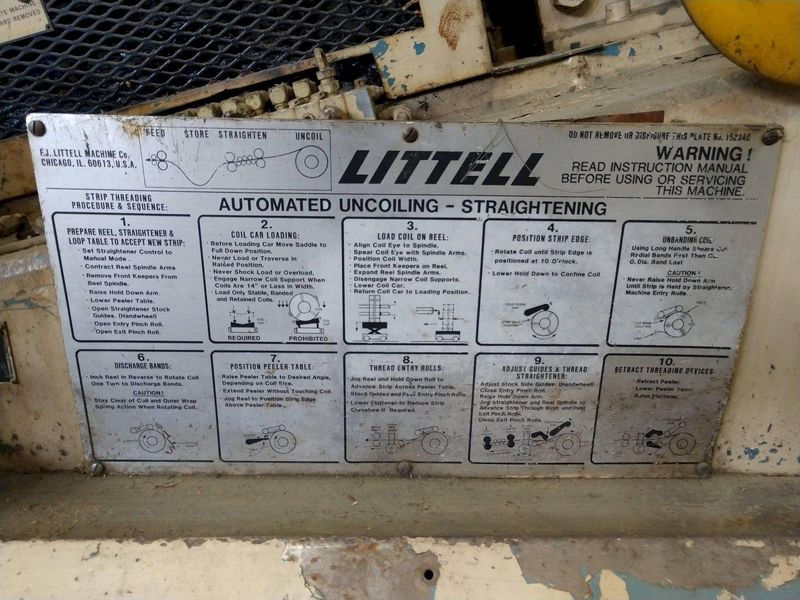 10,000 LB 5 TON X 12" X .156" LITTELL COIL FEED LINE WITH COIL REEL & STRAIGHTENER: STOCK 14941