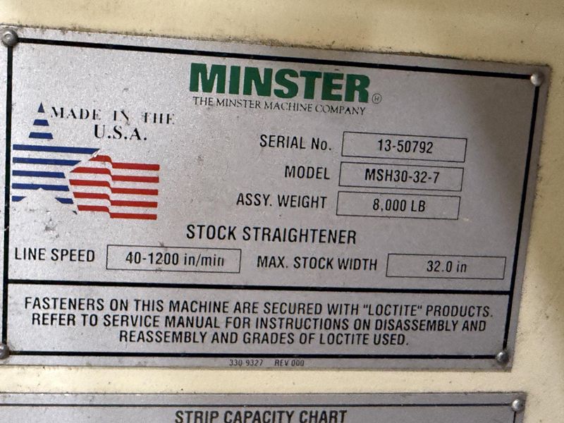 24,000 lbs. x 32" Width Minster Coil Reel and Minster Powered Straightener,  Model#MRH20-38S & M