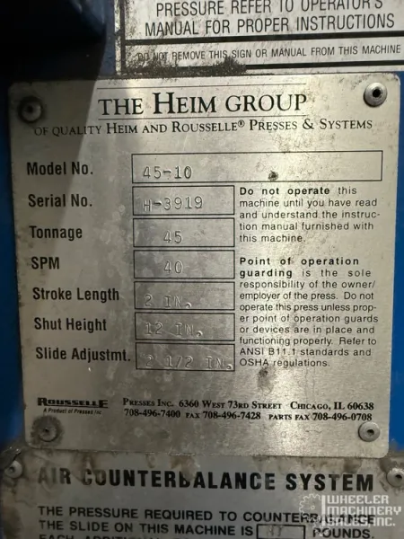 Heim 45-10 Flanged Bed Mechanical Press Brake #7565