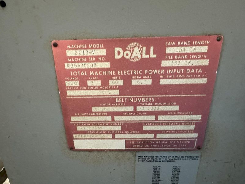20" DOALL MODEL #2013V VERTICAL BANDSAW: STOCK #77719