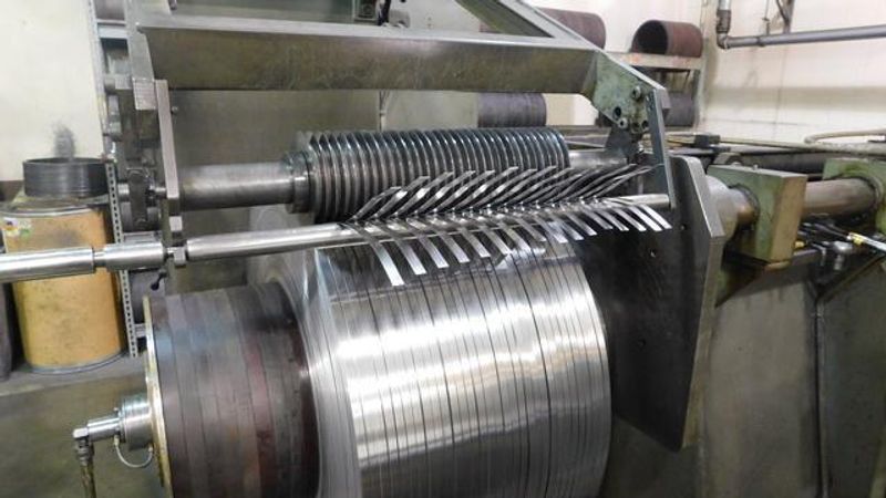 26" x.105" x 20,000# Ruesch Slitting Line with Slip Core Drum