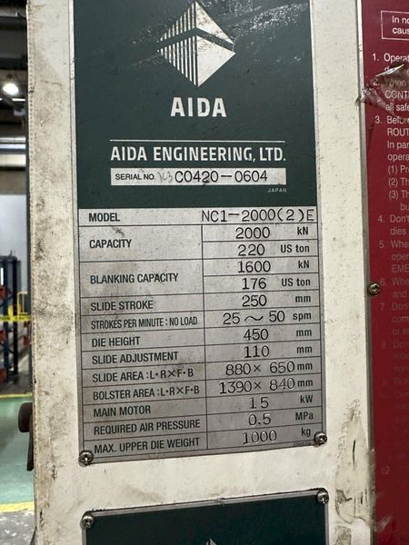220 AIDA GAP FRAME STAMPING PRESS