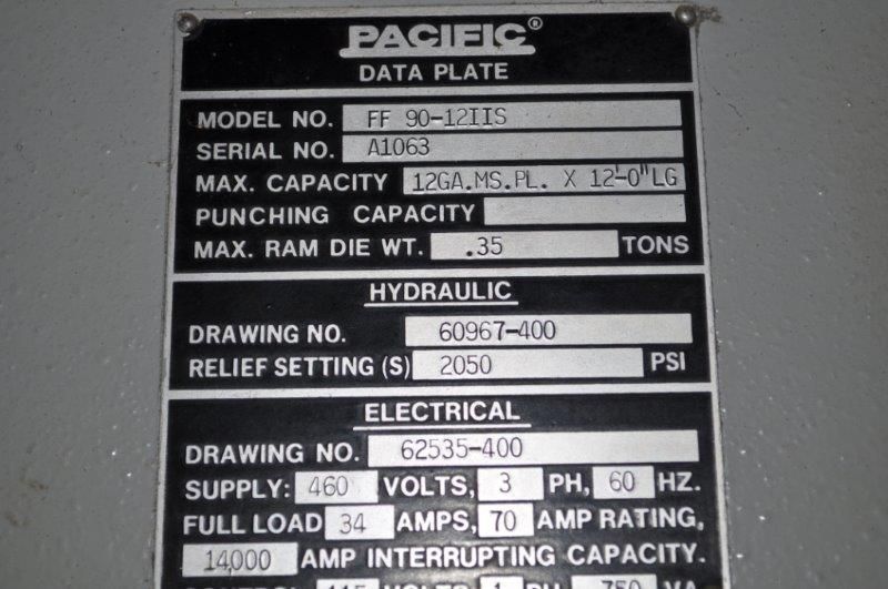 90 TON 12' x PACIFIC HYDRAULIC PRESS BRAKE
