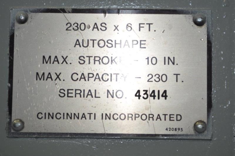 230 TON CINCINNATI HYDRAULIC PRESS BRAKE