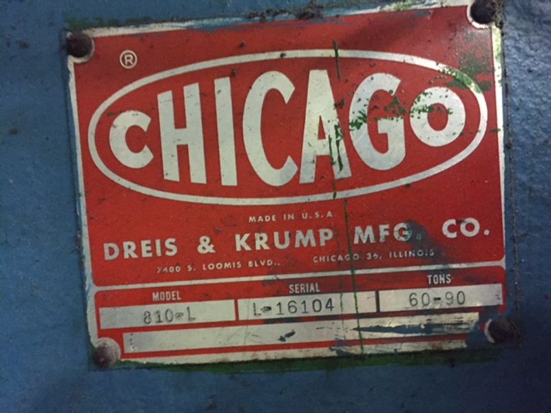 90 TON  x 10' CHICAGO DREIS AND KRUMP MECHANICAL PRESS BRAKE