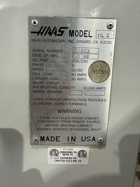 HAAS MODEL HL2 CNC TURNING CENTER