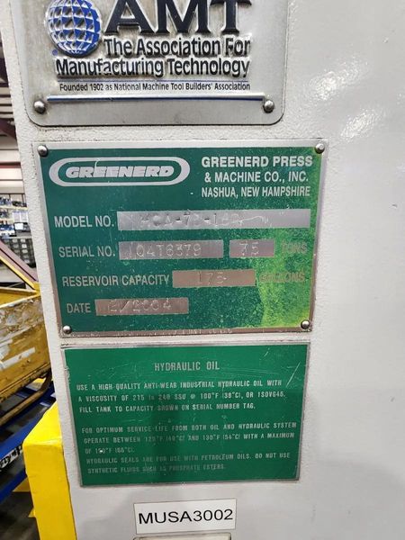 75 TON GREENERD HYDRAULIC PRESS