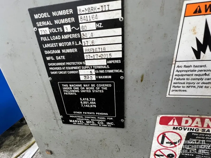 2015 MARVEL SERIES 8 MARK III Vertical Tilt-Frame Band Saw #8362