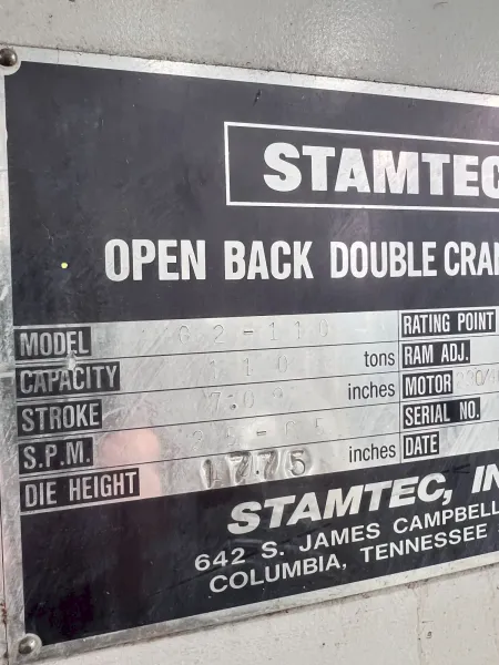 110 Ton Stamtec Double Crank Gap Press