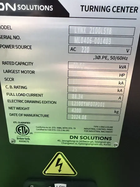 2024 DN Solutions Lynx 2100LSYB CNC Turning Center