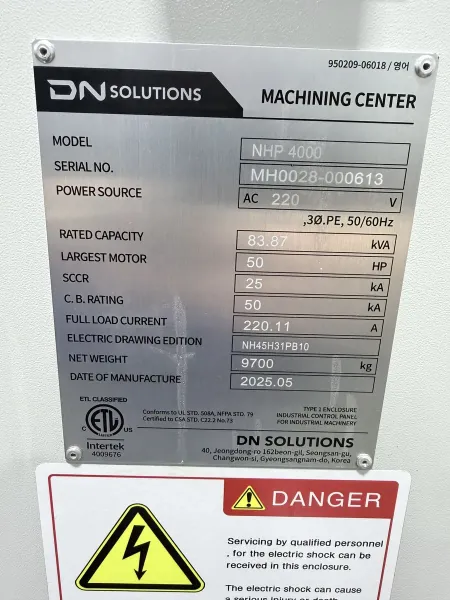 2025 DN Solutions NHP 4000 Horizontal Machining Center