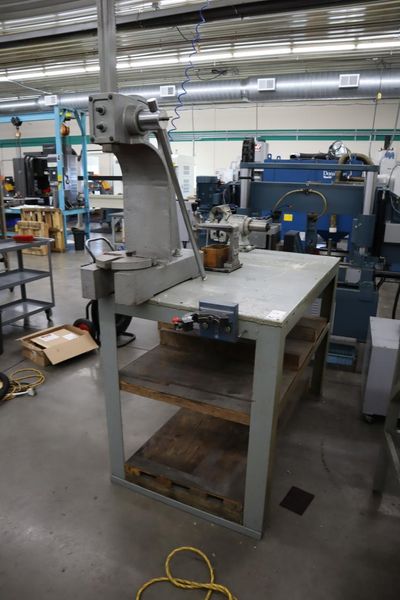 Arbor Press, E-Z Tapper and Bench Vise on Steel Table- Auction Item