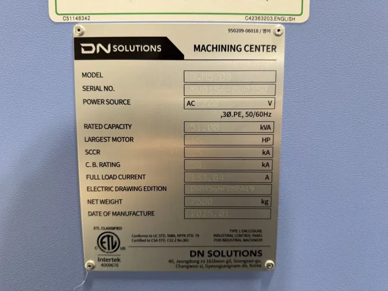 2025 DN Solutions BVM 5700 CNC Vertical Machining Center