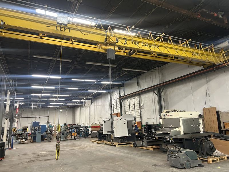 Shaw-Box 36′ x 68′ 3 Ton Top Running Single Girder Bridge Crane