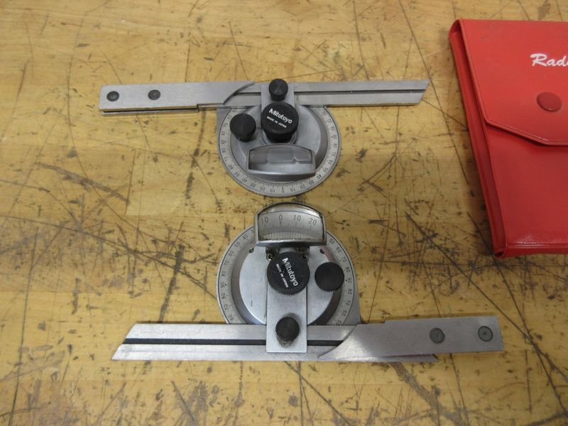 Etalon 14" Vernier Caliper, (2) Mitutoyo Protractors, Fowler 1" Travel Indicator, Mag Base Indicator Holder, SPI Radius and Surface Finish Gages- Auction Item