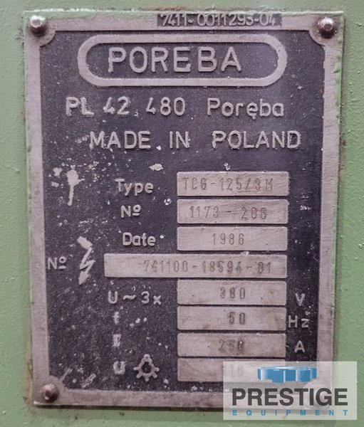 49" X 118" Poreba TCG125, 40 Ton Capacity, Inch/Metric Threading, Steady Rest,  Follow Rest, 100 HP #43238
