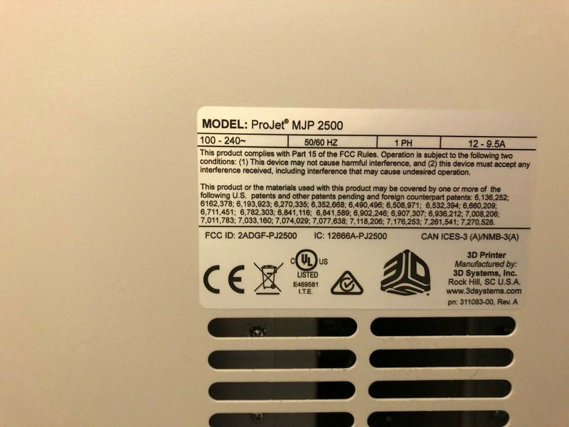 2018 3D Systems ProJet MJP 2500 Plus 3D Printer 800 Print Hours