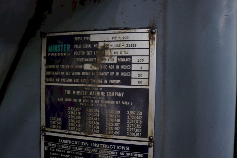 100 TON MINSTER MODEL P2-100 SSDC PRESS : 72976