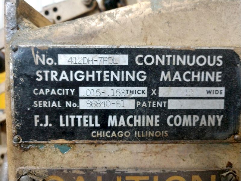 10,000 LB 5 TON X 12" X .156" LITTELL COIL FEED LINE WITH COIL REEL & STRAIGHTENER: STOCK 14941