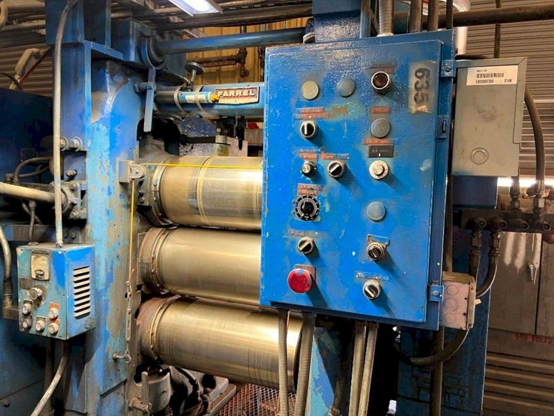 24" X 10" FARREL 4-ROLL "INVERTED L" RUBBER CALENDER ROLLING MILL WITH PAYOFF: STOCK #17226