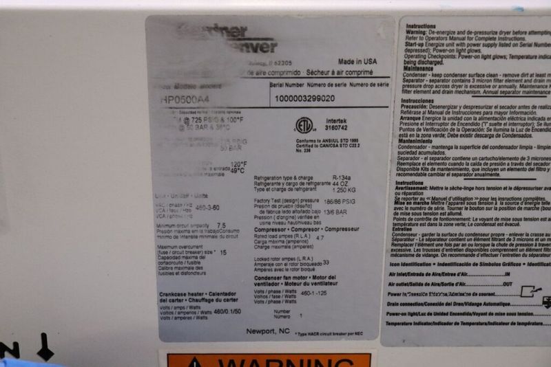 Gardner Denver HP0500A4 High Pressure Air Dryer