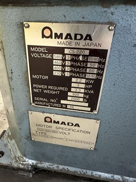8" x 8" x 1/8" AMADA MODEL #CS-220 HYDRAULIC NOTCHER: STOCK #20970