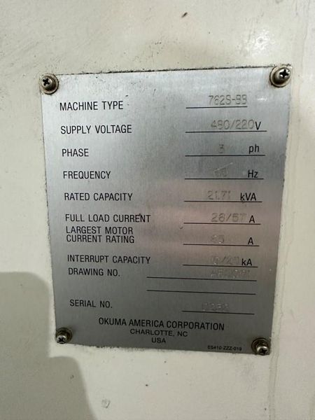 OKUMA CROWN BIG BORE MODEL 762S-BB 2-AXIS CNC TURNING MACHINE