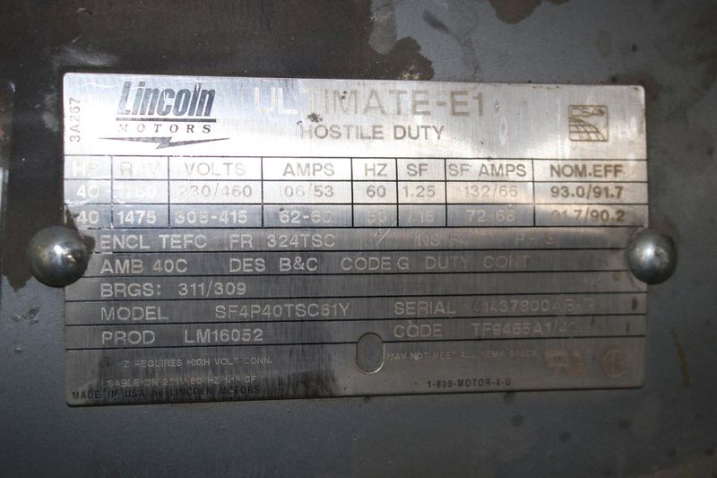 40 HP LINCOLN ELECTRIC MOTOR: STOCK #76579