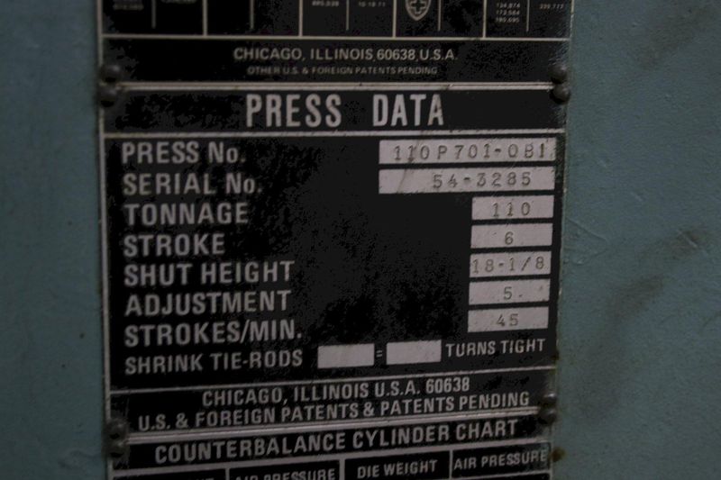110 TON CLEARING OBI BACKGEARED PRESS: STOCK #74903