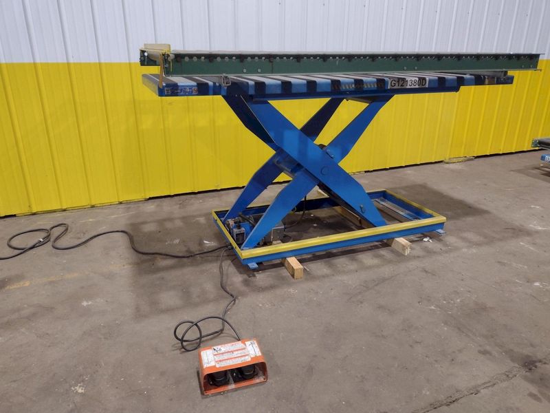 3,500 LBS X 30" X 96" BISHAMON HYDRAULIC SCISSOR LIFT TABLE WITH ROLLER TOP: STOCK #20966