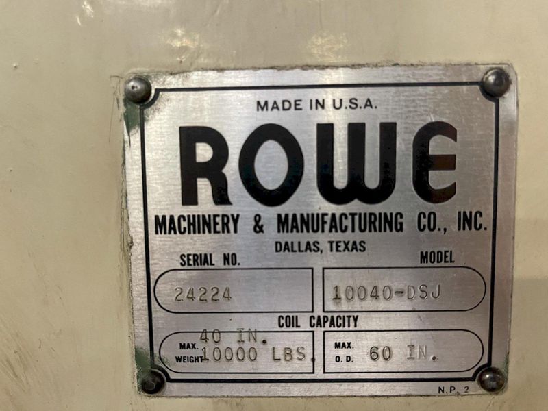 10,000 LBS. X 40" X .110" ROWE SERVO CONVENTIONAL COIL FEED LINE FOR METAL STAMPING