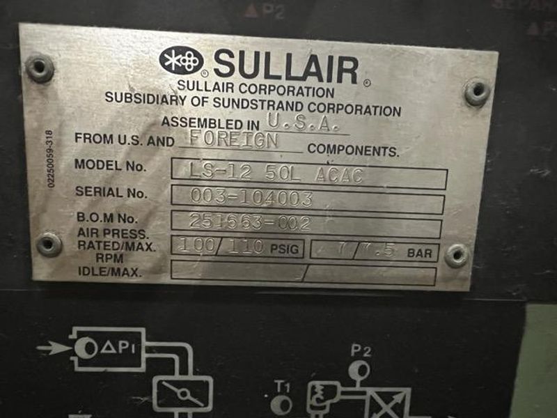 50 HP Sullair Screw Type Air Compressor