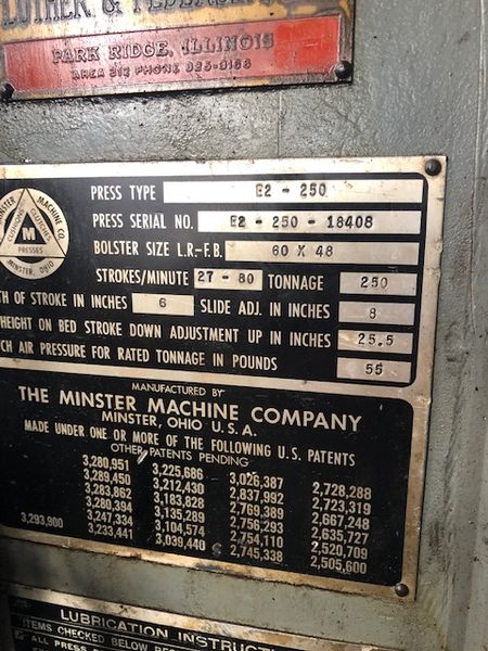 250 TON MINSTER SSDC PRESS