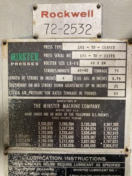 75 Ton Minster OBI Press
