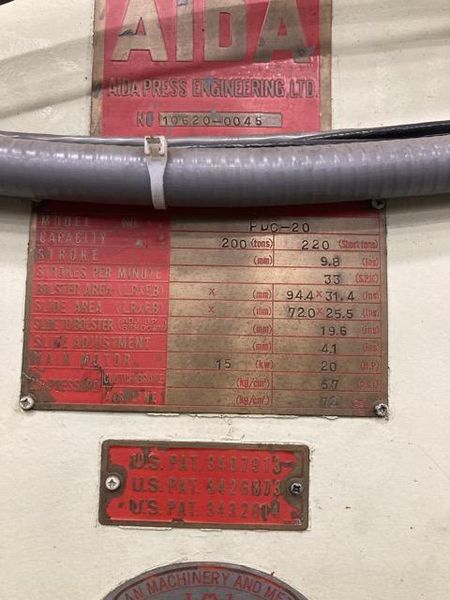 220 Ton Aida Double Crank Gap Frame Press