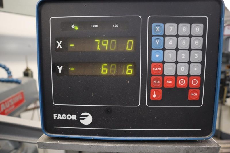 Clausing Kondia 9"x48" Knee Mill, Fagor 2-Axis DRO, Quill Feed, Kurt Power Drawbar- Auction Item