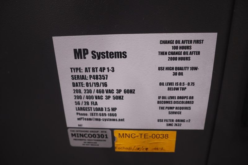 MP Systems Type AT RT 4P 1-3 High Pressure Coolant System with MP1200 Mist Collector- Auction Item