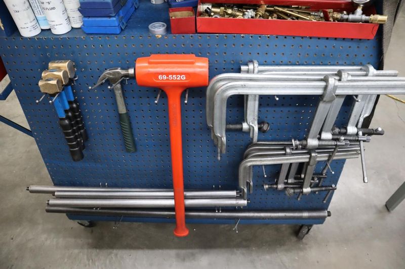 Portable Tool Rack with: Clamps, Hand Tools, Lifting Straps, Chains, Eye-Bolts, Hooks- Auction Item