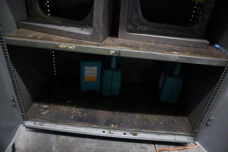 Metal Cabinet, 2 Door, 4 Adjustable Shelves with 3 Angle Plates and Contents- Auction Item