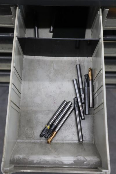 Multi-Drawer Cabinet (16) with Contents: Carbide End Mills, HSS Drills and More- Auction Item