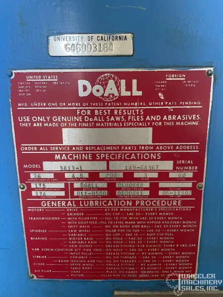 DOALL 3613-1 Vertical Band Saw #8421 #1