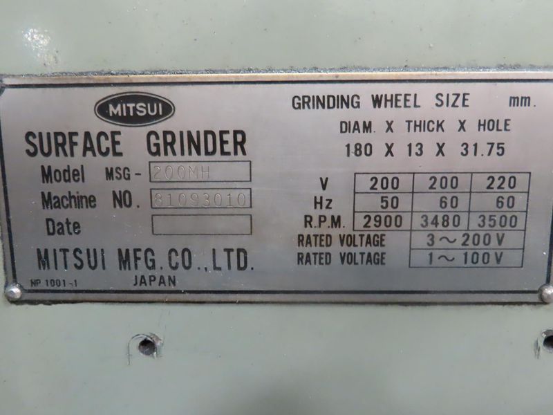 Mitsui Seiki MSG-200MH Hand Feed Surface Grinder, 6"x12" Chuck, Coolant (Located at Cullinan Rigging in Ramsey, MN)- Auction Item