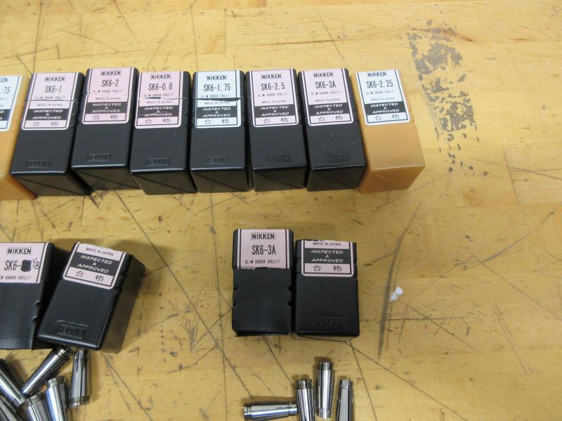 Nikken HSK32E Slim Chuck SK6 Tool Holders (18 pcs) with Various Size SK6 Collets- Auction Item