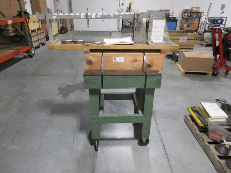 Balance Beam Testing Device, **Shop Made**, On Rolling Wood Cart with Weights and Conversion Charts- Auction Item