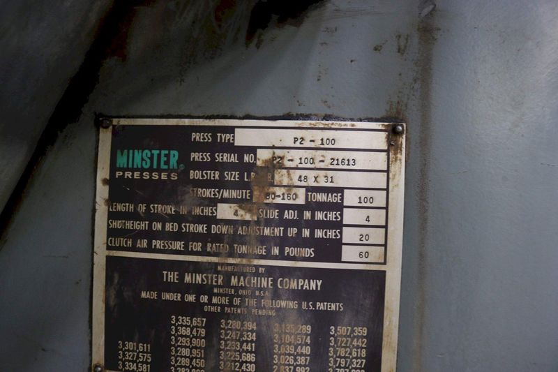 100 TON MINSTER MODEL P2-100 SSDC PRESS : 72976